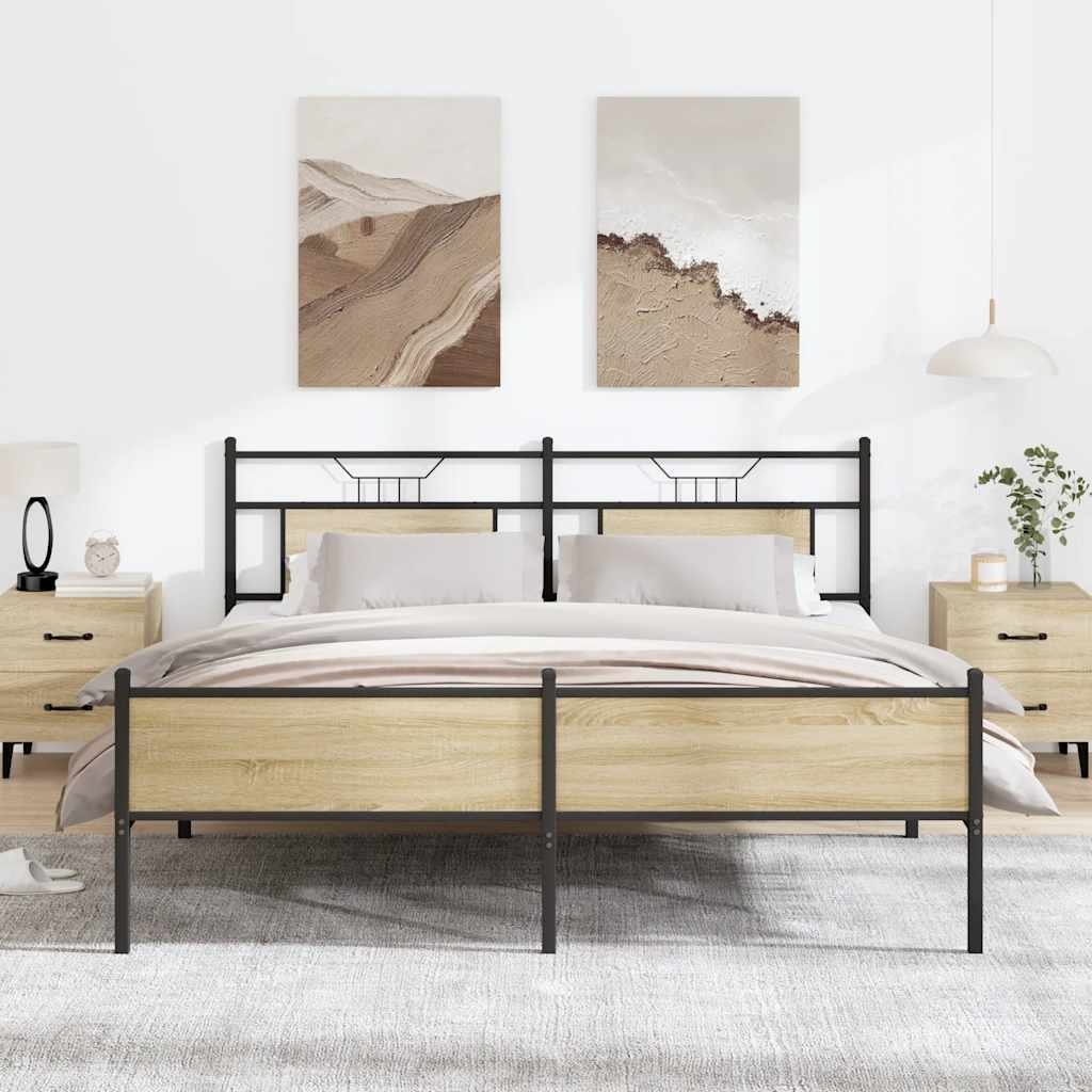 vidaXL Metalowa rama łóżka, bez materaca, dąb sonoma, 183x213 cm