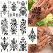 Wyposażenie studia tatuażu - TEMU 10 szt. Czarne Tymczasowe Tatuaże na Rękę - Wodoodporne Naklejki z Intrikatnymi Kwiatowymi i Paisley Mandala dla Kobiet, Imprezy, Śluby, - miniaturka - grafika 1