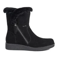 Botki damskie - Ocieplane skórzane czarne botki damskie z futerkiem Sergio Leone - miniaturka - grafika 1