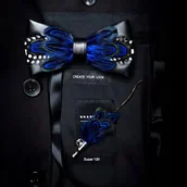 Krawaty i muchy męskie - Mucha Muszka z przypinką PIÓRA NATURALNE elegancki zestaw NA PREZENT święta - miniaturka - grafika 1