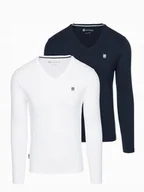 Koszulki męskie - Komplet męskich longsleeveów SLIM FIT 2-pak mix biały/granatowy V1 Z103 XL - miniaturka - grafika 1