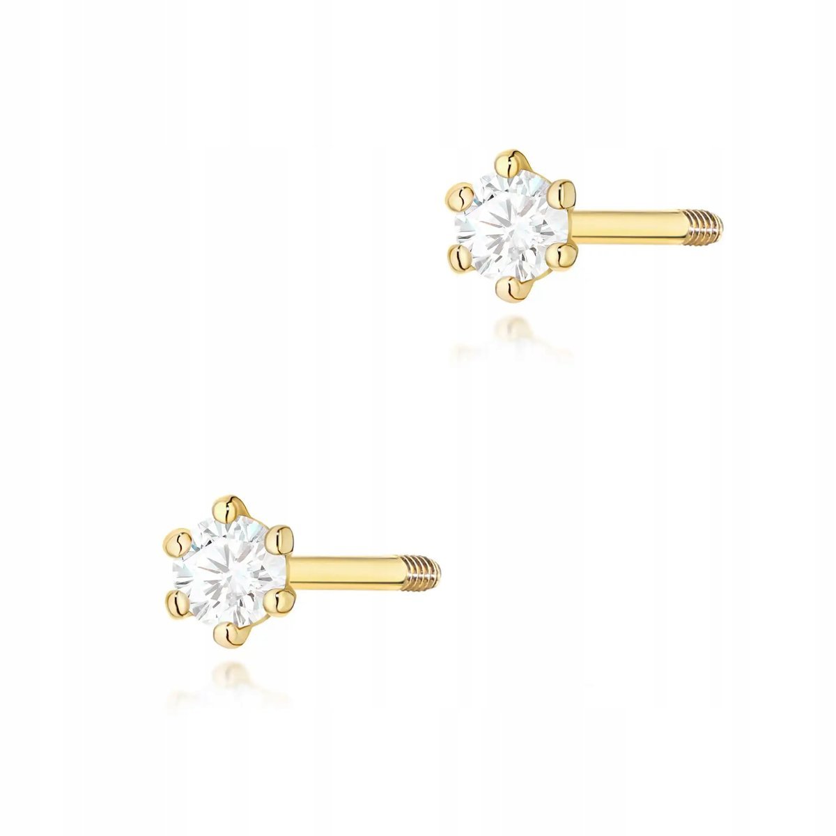 Kolczyki ze złota 585 sztyfty zakręcane z diamentem 0,04ct eleganckie modne