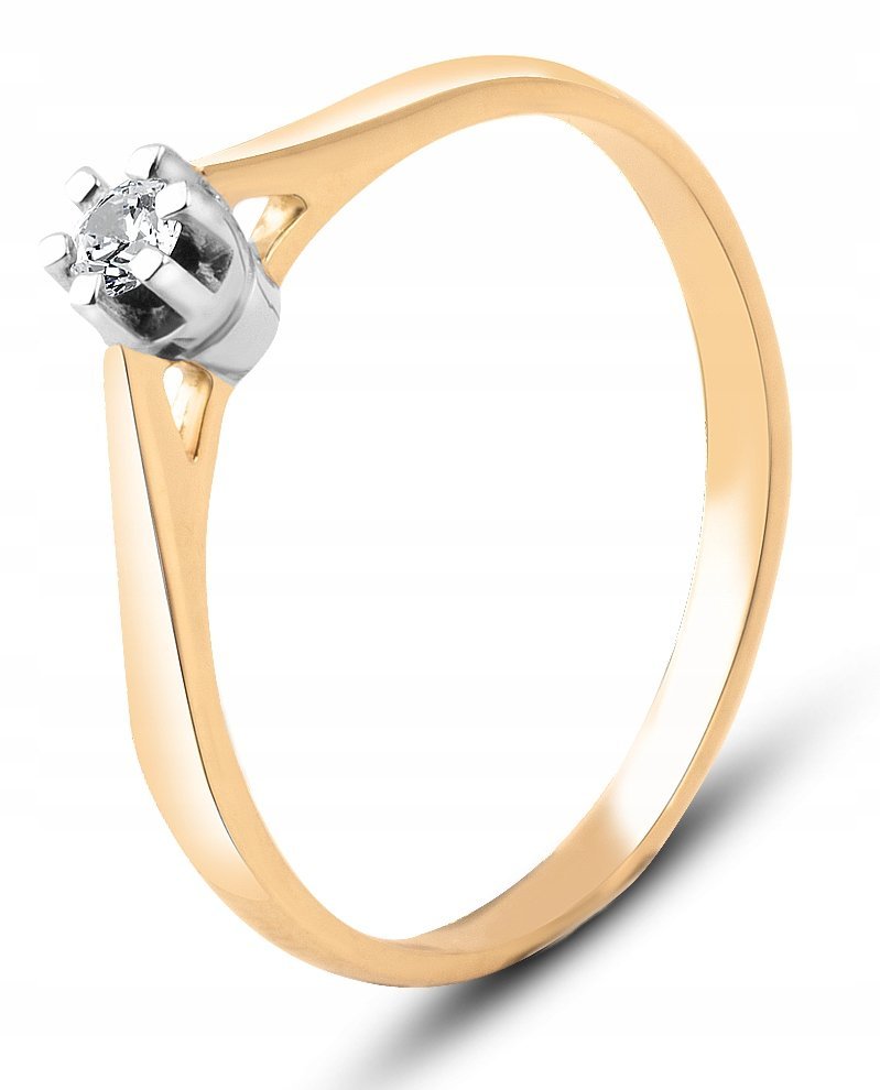 PIĘKNY KLASYCZNY ZŁOTY PIERŚCIONEK ZARĘCZYNOWY Z BRYLANTEM 0.06CT 14KT 585