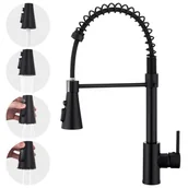 Baterie kuchenne - Czarny mikser kuchenny z prysznicem, bateria kuchenna Spring, bateria kuchenna obrotowa 360°, bateria zlewozmywakowa z 4 strumieniami - miniaturka - grafika 1