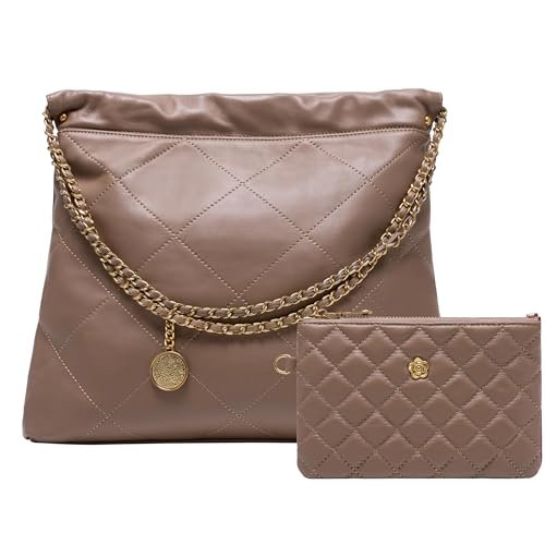 Pikowana skórzana torba dla kobiet, duża torba na ramię, torba podróżna, 4-khaki, m