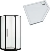 Kabiny prysznicowe - Cersanit Kabina prysznicowa pięciokątna 80 czarna LOFT z wysokim 14 cm białym brodzikiem - miniaturka - grafika 1