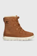 Botki damskie - Sorel buty zamszowe EXPLORER NEXT JOAN WP damskie kolor brązowy na płaskim obcasie lekko ocieplone 2058871242 - miniaturka - grafika 1
