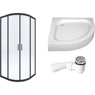 Kabiny prysznicowe - Zestaw Deante Funkia kabina prysznicowa 80 cm półokrągła z brodzikiem Standard New i syfonem czarny/szkło przezroczyste (KYPN52K, ... - miniaturka - grafika 1