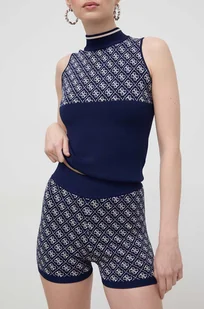 Guess szorty damskie kolor granatowy wzorzyste high waist - Spodenki damskie - miniaturka - grafika 1