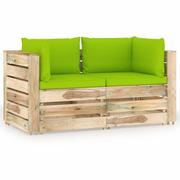 Meble ogrodowe - Ogrodowa sofa 2-os z poduszkami, impregnowane na zielono drewno kod: V-3074554 - miniaturka - grafika 1