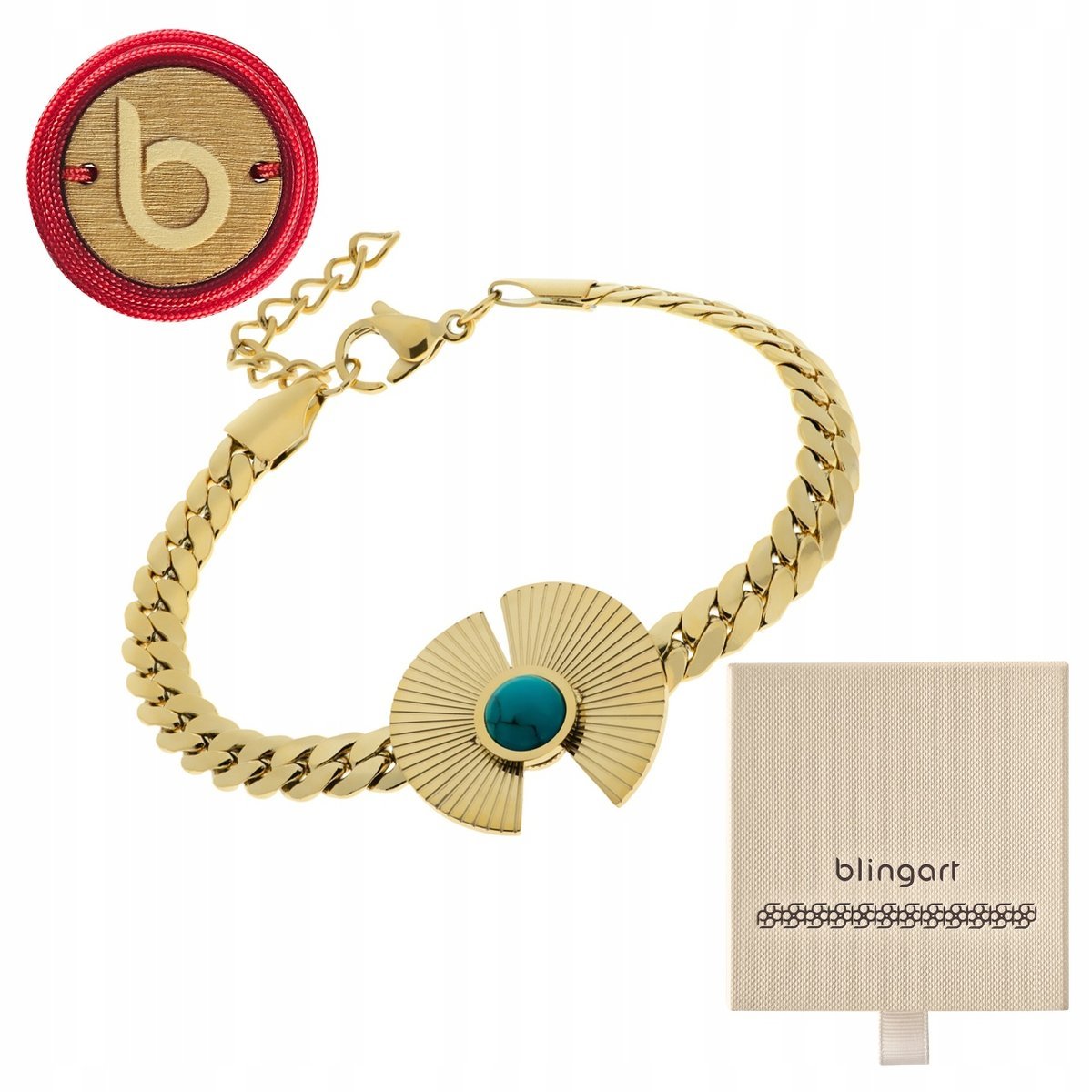 Bransoletka damska pozłacana kamienie naturalne TURKUS regulowana BLINGART