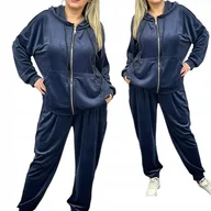 Dresy damskie - Rozpinany Dres Damski Welur 54 56 7xl 8xl granat wygodny otulający SUPERBIG - miniaturka - grafika 1