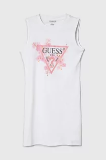 Sukienki i spódniczki dla dziewczynek - Guess sukienka bawełniana dziecięca kolor biały mini prosta - grafika 1