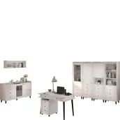 Zestawy mebli biurowych - Zestaw Mebli do Biura 6 Dolce MebloCross Dąb Artisan / Biały Połysk - miniaturka - grafika 1
