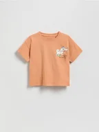 Bluzki dla niemowląt - Reserved - Bawełniany t-shirt z nadrukiem - brzoskwiniowy - miniaturka - grafika 1