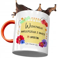 Kubki - Kubek Pomarańczowy na Urodziny 75 75te 75-te z Nadrukiem ze Zdjęciem + Opakowanie na prezent (wzór 03) - miniaturka - grafika 1