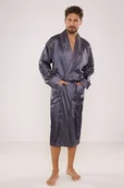 Szlafroki męskie - Satynowy szlafrok męski Adam szary L - miniaturka - grafika 1