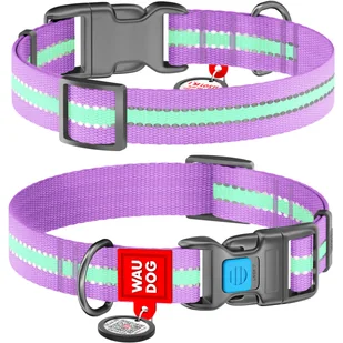 Obroża dla psa WAUDOG Nylon z paszportem QR, świecąca się w ciemności, plastikowa klamra fastex, fioletowa, rozmiar XL, 37-58, 25 mm - Obroże dla psów - miniaturka - grafika 1