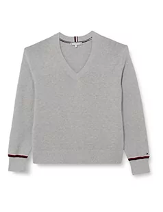 Tommy Hilfiger Sweter damski Global STP V-NK, jasnoszary HTR, L - Swetry damskie - miniaturka - grafika 1