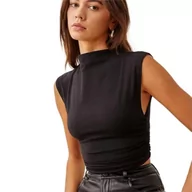 Kamizelki damskie - Clotth Damska koszulka typu bottom, okrągły dekolt, wąski krój, bez rękawów, wąska, krótka kamizelka, Black-XXL, XXL - miniaturka - grafika 1