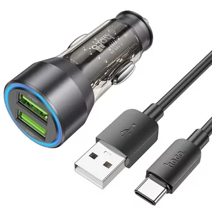 HOCO ładowarka samochodowa 2 x USB QC 3.0 18W + kabel USB do Typ C NZ12 transpatentny czarny - Akcesoria do smartwatchy - miniaturka - grafika 1