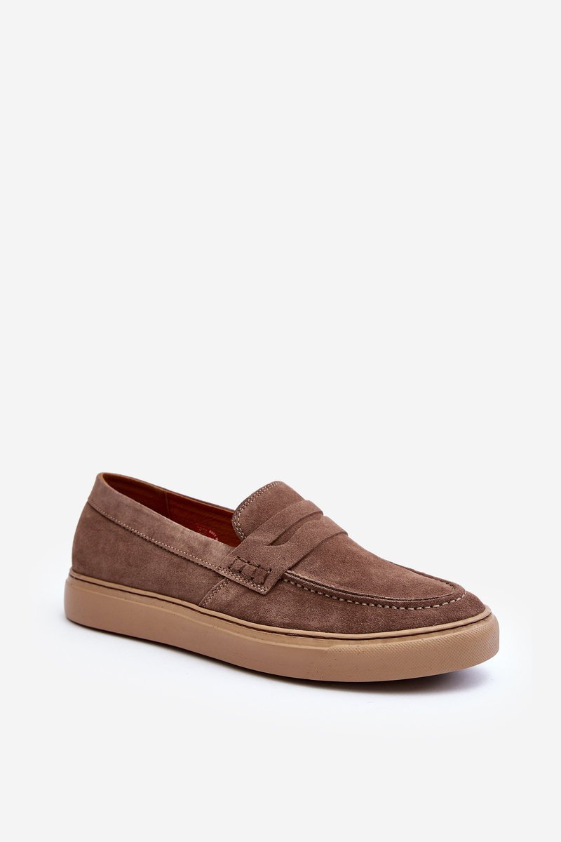Zamszowe Męskie Półbuty Loafersy Zazoo 1574 Ciemnobeżowe-45
