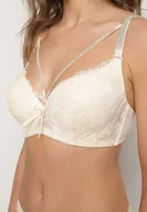 Biustonosze - Jasnobeżowy Biustonosz z Dodatkowymi Paskami Zdobiony Koronką i Cyrkoniami Ollimi - miniaturka - grafika 1