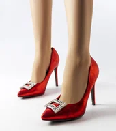 Półbuty damskie - Czerwone błyszczące szpilki Tyson-36 - miniaturka - grafika 1