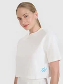 Koszulki i topy damskie - 4F T-shirt crop top z waflowej dzianiny damski 4FWSS25TTSHF1977-11S Biały Roz. XS - miniaturka - grafika 1