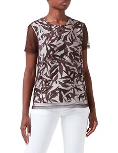 Gerry Weber Damska koszulka z miękkiej siateczki półrękaw 1/2 rękaw koszulka z rękawami ze wzorem, kwiatowy, biały/brązowy, 42 - Koszulki i topy damskie - miniaturka - grafika 1