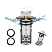 Korki do umywalek - Korek do zlewu ze stali nierdzewnej, uniwersalny korek odpływowy, sitko zapobiegające zatykaniu z filtrem siatkowym (33-40 mm) – srebrny - miniaturka - grafika 1