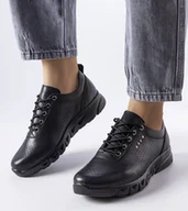 Botki damskie - Czarne skórzane półbuty ażurowe Brodeur-37 - miniaturka - grafika 1