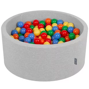 KiddyMoon basen z piłkami 90 x 40 cm / 300 piłek  7 cm basen z kolorowymi piłkami dla niemowląt, okrągły, jasnoszary: żółty/zielony/niebieski/czerwony/pomarańczowy - Suche baseny - miniaturka - grafika 1