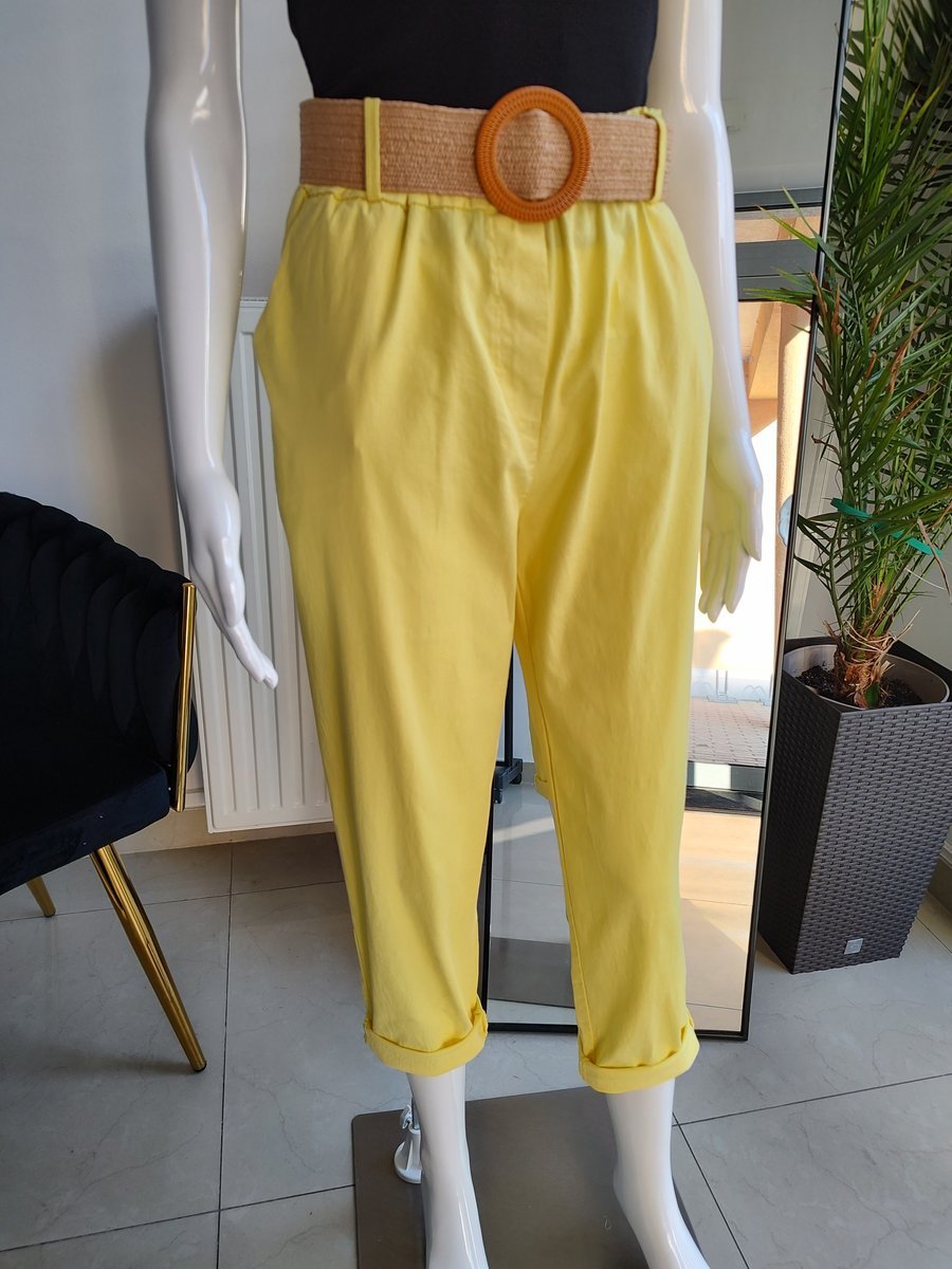 Bawełniane spodnie na gumce - żółty One size
