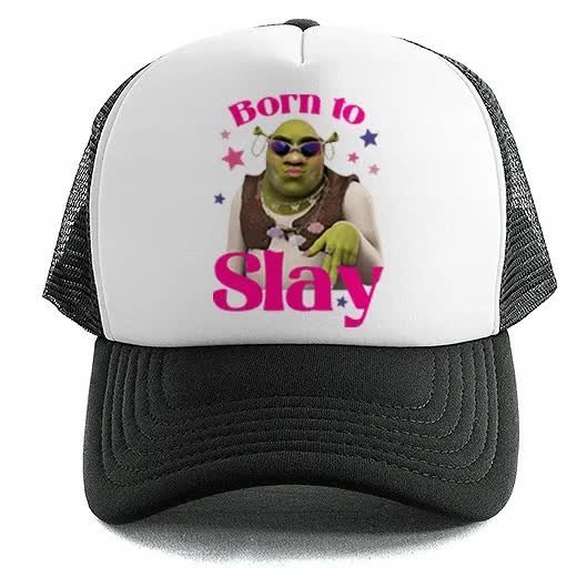CZAPKA CZARNA Z DASZKIEM Na Lato Wiosne Trucker BORN TO SLAY Shrek Wzory