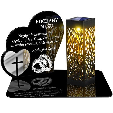 ZNICZ SOLARNY LED WIECZNY PODSTAWKA NA CMENTARZ GRÓB lampka Serce 3D DLA MĘŻA