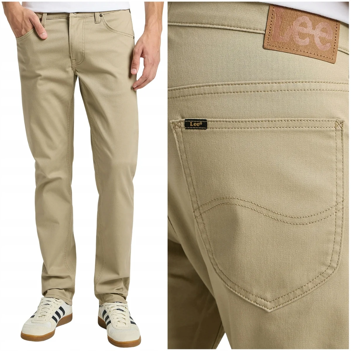 Lee Daren Kansas proste beżowe bawełniane spodnie materiałowe khaki W34 L32
