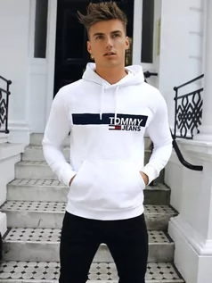 Bluzy męskie - ﻿Bluza Kangurka Tommy Hilfiger ocieplana męska Biała Modivo M - grafika 1