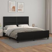 Łóżka - Lumarko Rama łóżka z zagłówkiem, czarna, 160x200 cm, sztuczną skórą - miniaturka - grafika 1