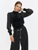 Bluzki damskie - Czarna bluzka z bufiastymi rękawami - miniaturka - grafika 1