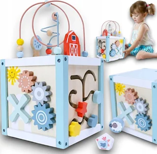 Drewniana kostka edukacyjna sensoryczna - Zabawki interaktywne dla dzieci - miniaturka - grafika 1