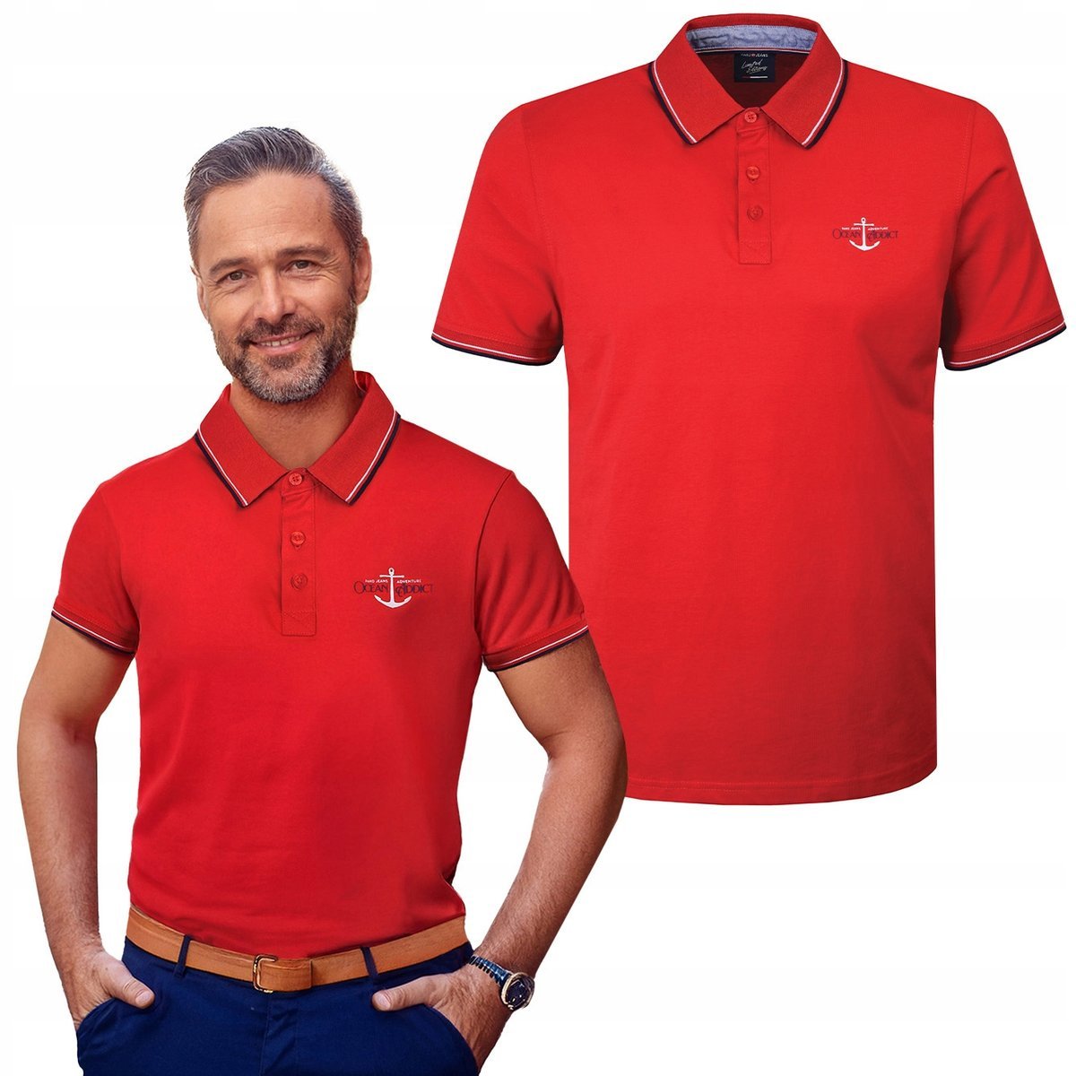 POLO Koszulka Męska CZERWONA Bawełniana EBIOM Elegancka L Pako Jeans