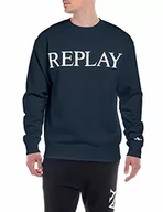 Bluzy męskie - Replay bluza męska 100% bawełna, 085 niebieski, S - miniaturka - grafika 1