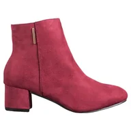 Botki damskie - Evento Bordowe Zamszowe Botki czerwone wielokolorowe - ButyModne - miniaturka - grafika 1