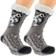 Skarpetki męskie - CIEPŁE MĘSKIE SKARPETY KAPCIE PIESKI ANTYPOŚLIZGOWE MIŚ SZARE 41-46 - miniaturka - grafika 1