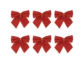 Ozdoby bożonarodzeniowe - Kokardy czerwone brokatowe - 8 cm - 6 szt. - miniaturka - grafika 1