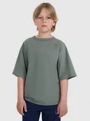 Koszulki dla chłopców - 4F T-shirt oversize gładki chłopięcy - khaki 146 (10-11 lat) - miniaturka - grafika 1