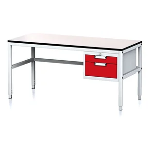 Alfa 3 Stół warsztatowy MECHANIC II, 1600 x 700 x 745-985 mm, 2 kontenery szufladowe, szary/czerwony 1263029 - Stoły warsztatowe - miniaturka - grafika 1