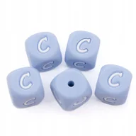 Dekoratorstwo - Silikonowy koralik 12 mm Alfabet do zawieszki Niebieski 5szt Litera C - miniaturka - grafika 1