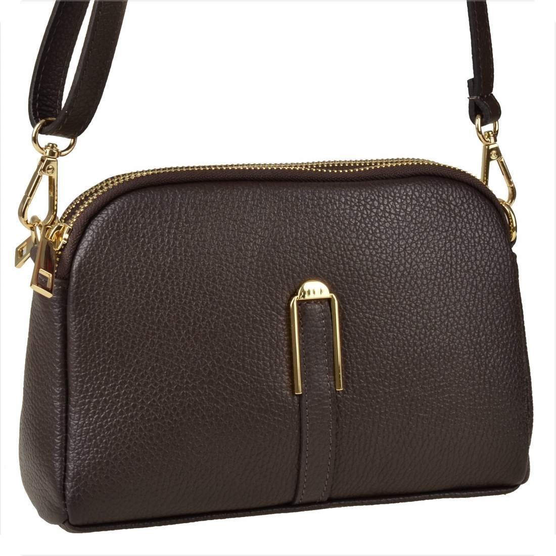 Zgrabna torebka skóra naturalna listonoszka brąz czekolada dwie komory Borse in Pelle